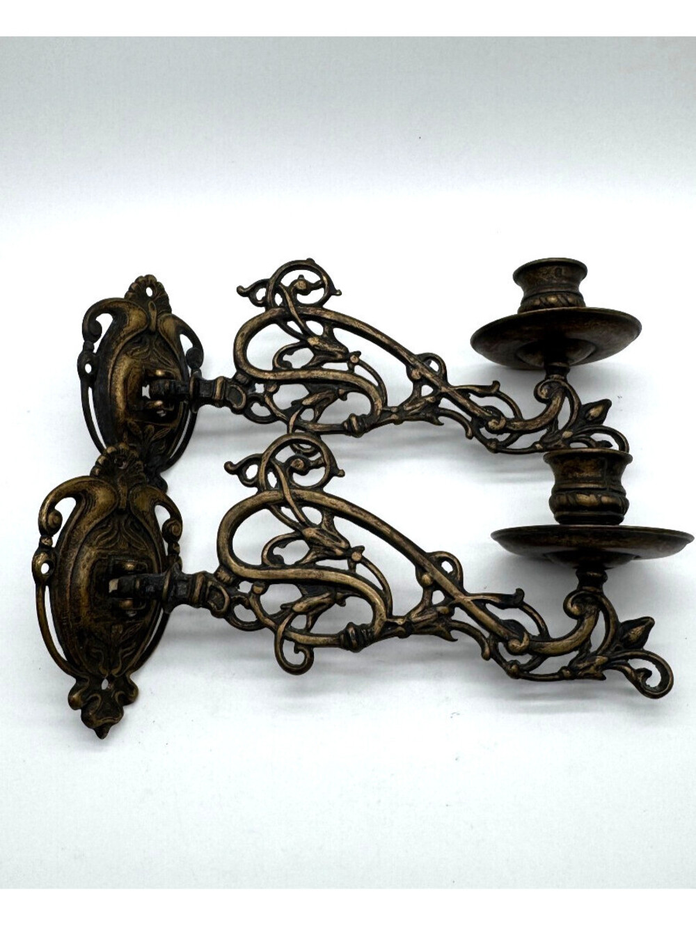 Vintage Pair Italian Brass Swing Arm Wall Candle Sconces Art Nouveau 4224A